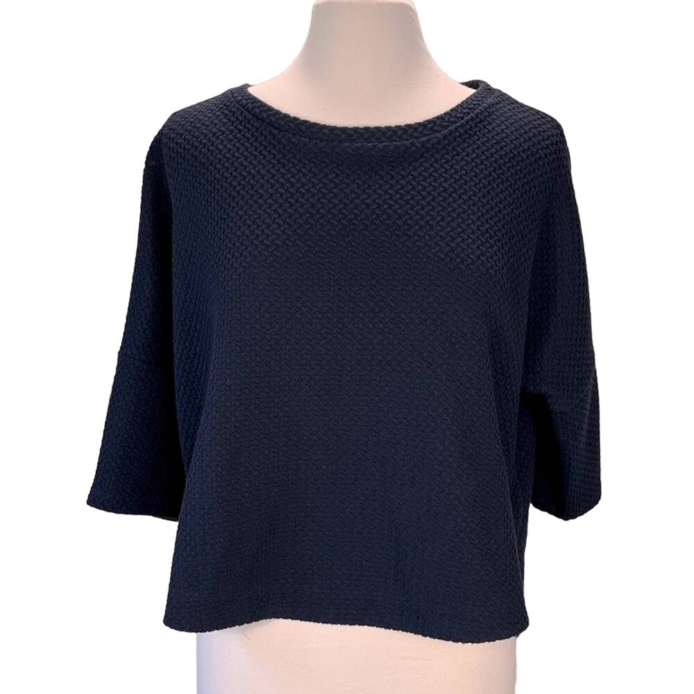 DELETTA ANTHROPOLOGIE |  Navy Blue Dolman Sleeve Textured Cut‎ Out Back Top